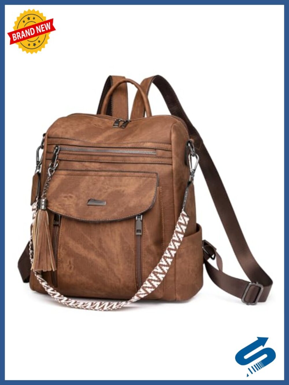PU Leather Convertible Backpack Purse Travel Handbag with Tassel